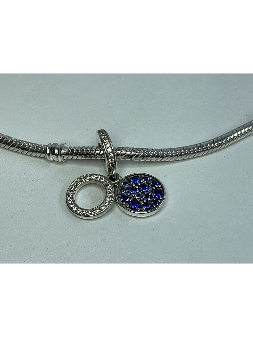 Pandora Sparkling Blue Disc Double Dangle Charm Retired